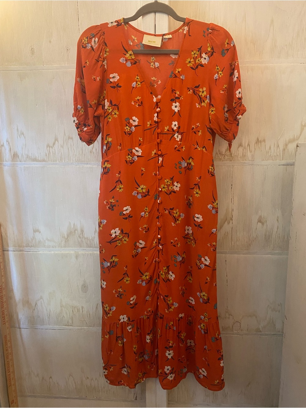 Anthropologie Maeve Floral Button-Front Maxi Dress in Red